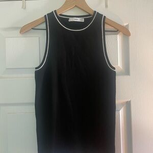 Mango Black Knit Top with White Accents